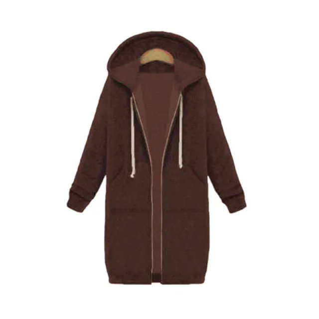 Leisure Loose Long Hooded Jackets Zipper Pockets up to Plus size Hoodies
