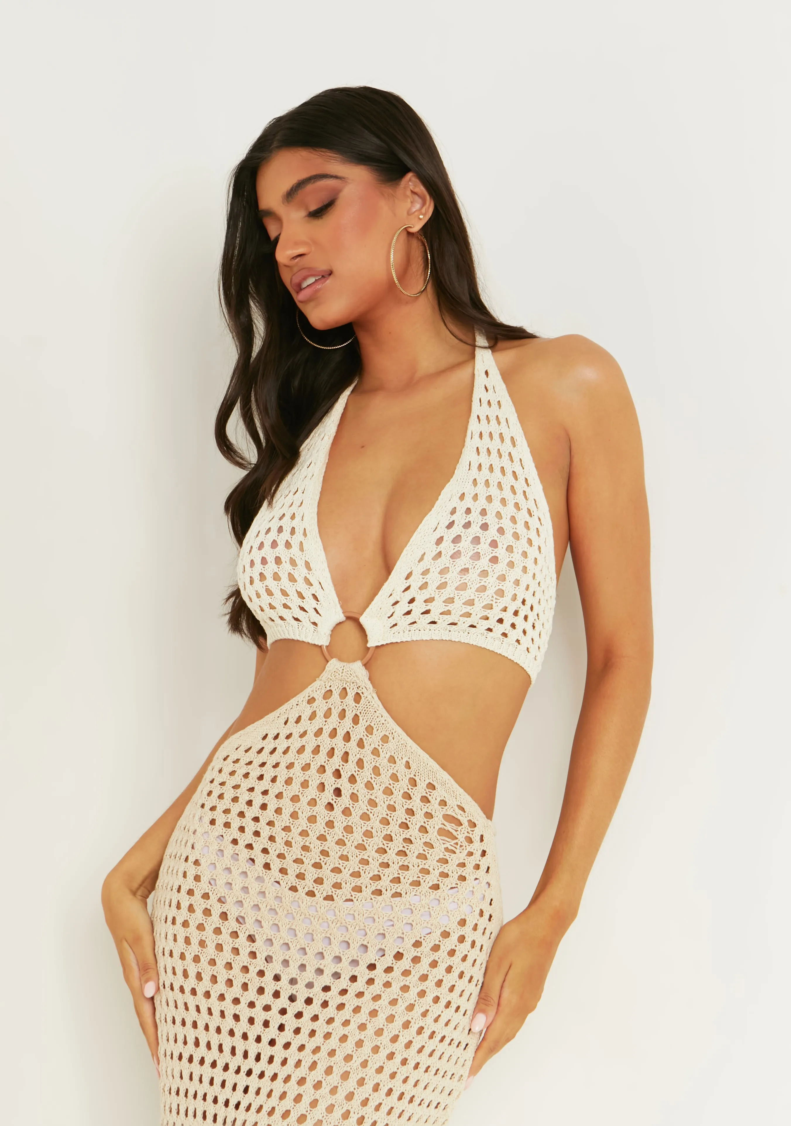 Lola Neutral Two Tone Crochet Maxi Dress