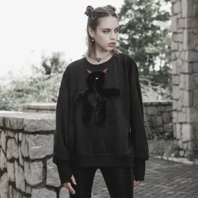Loose fluffy one eyed little devil embroidered sweater OPT-717WYF