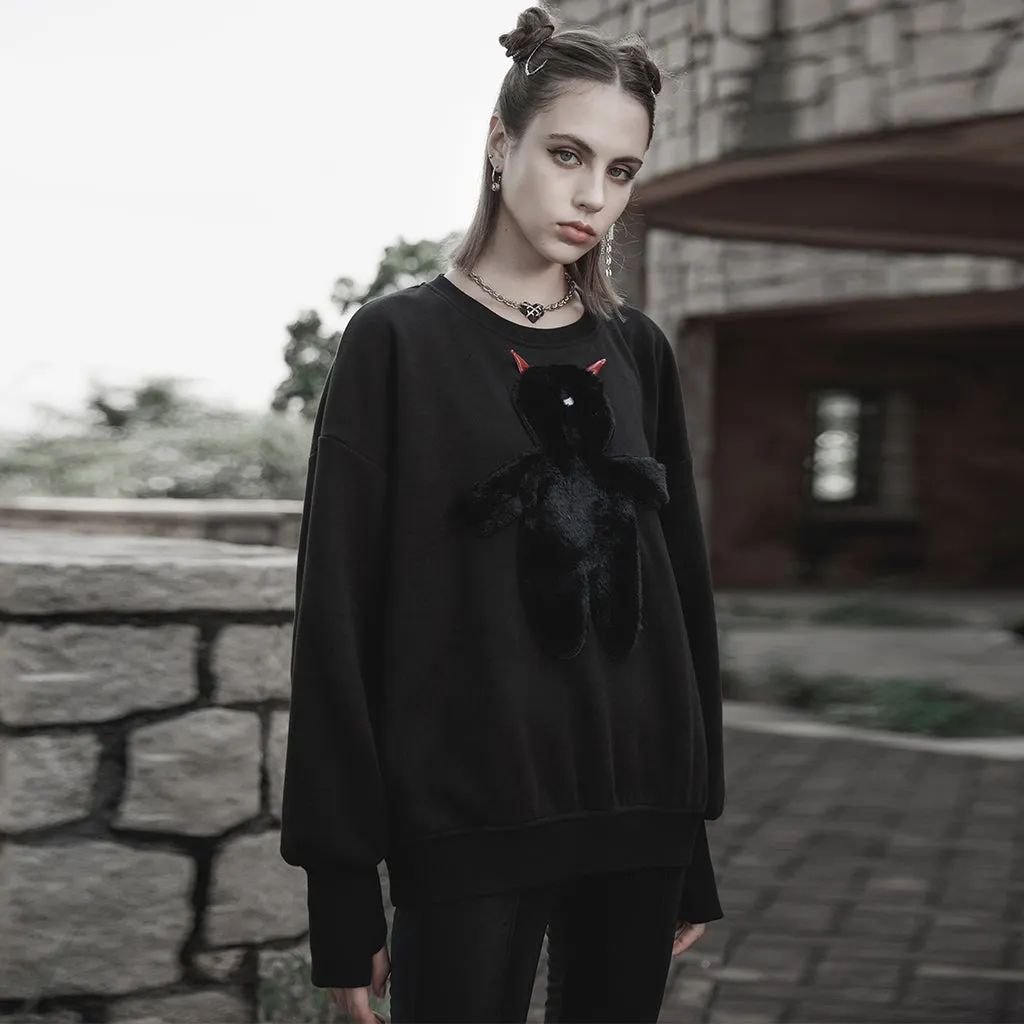 Loose fluffy one eyed little devil embroidered sweater OPT-717WYF