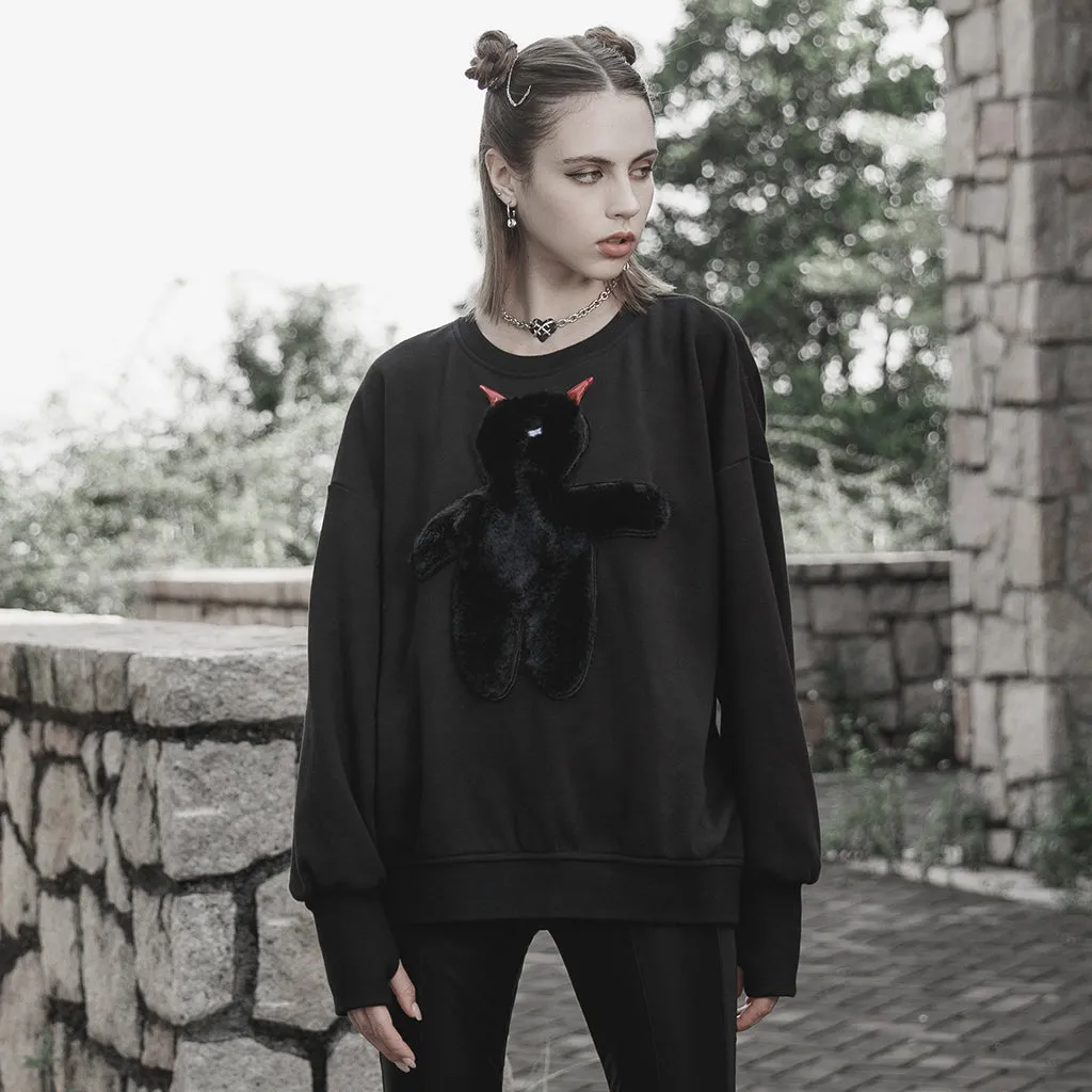 Loose fluffy one eyed little devil embroidered sweater OPT-717WYF
