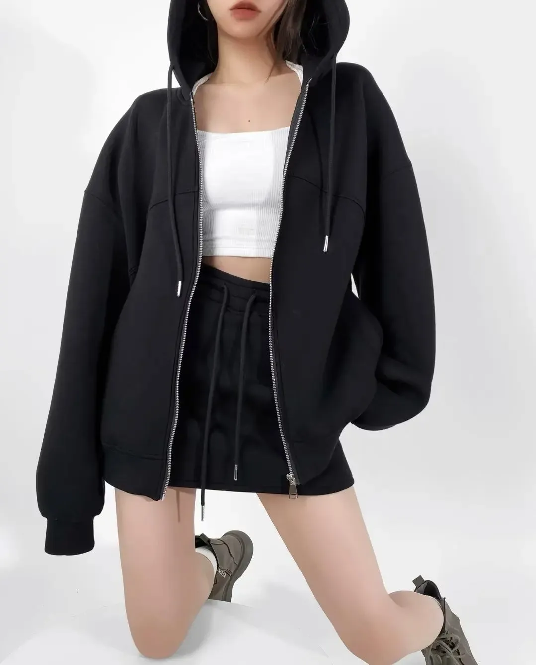 Loose Harajuku Oversized High Street Open Zipper Long Sleeve Casual Hoody