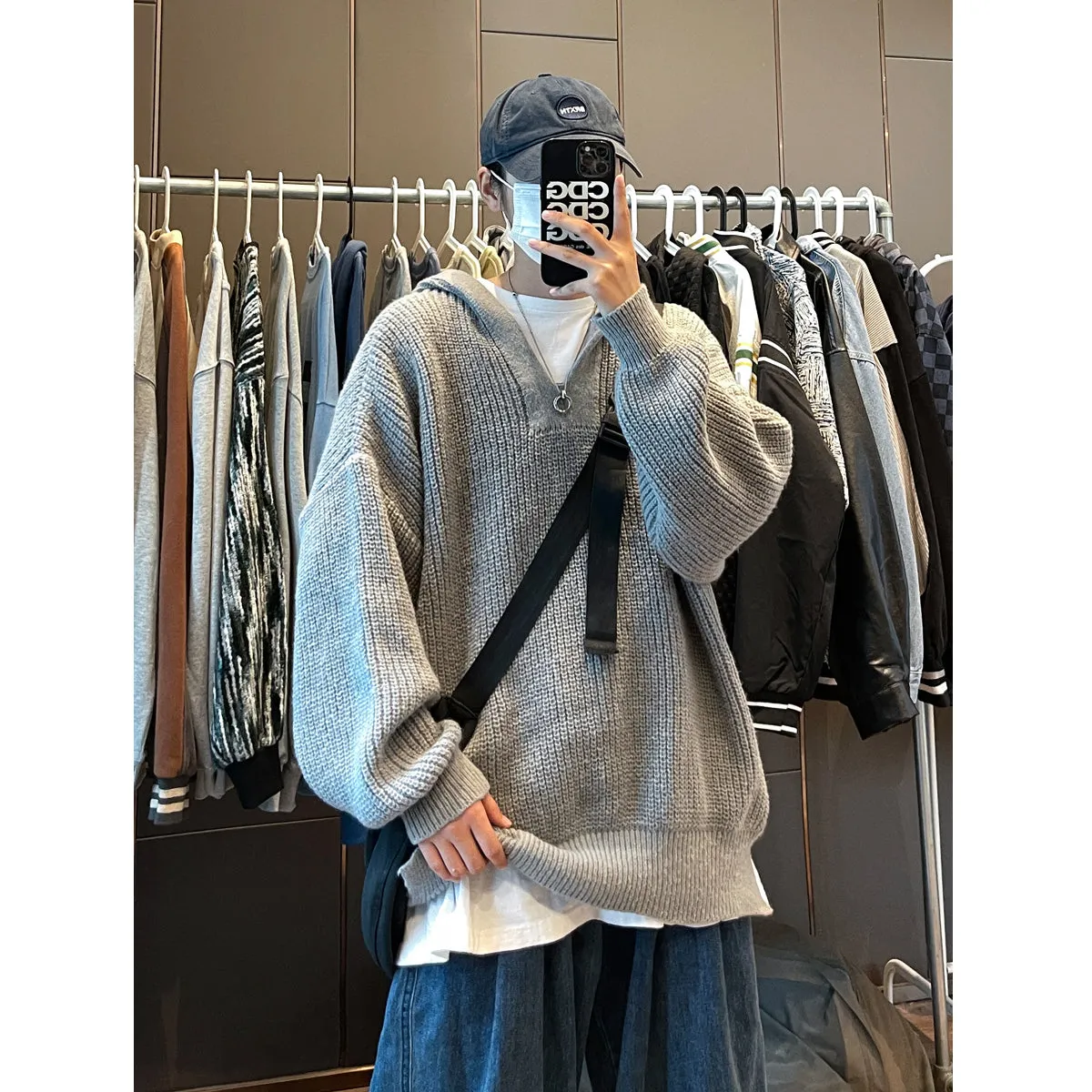 Loose Knit Pullover Hoodie