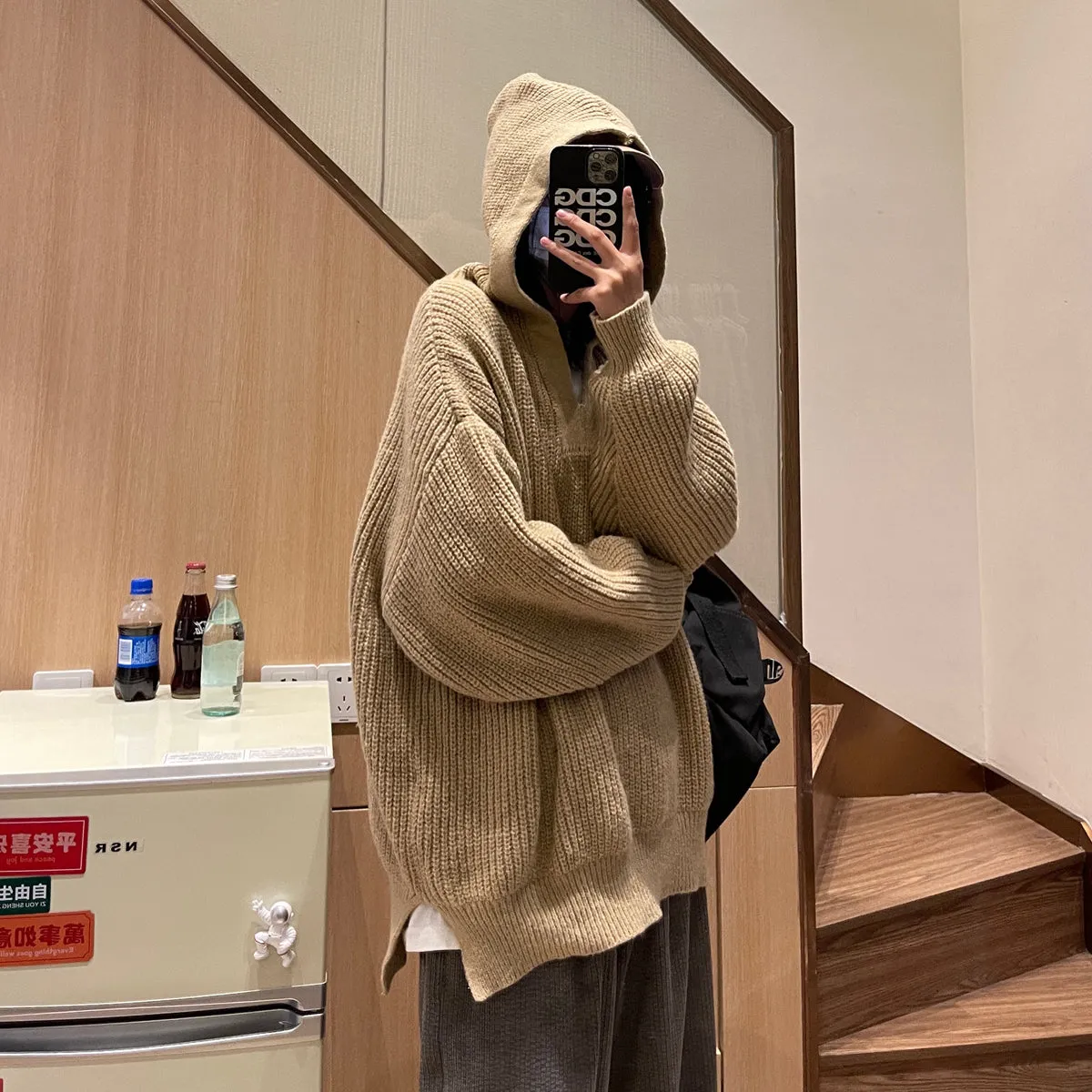 Loose Knit Pullover Hoodie