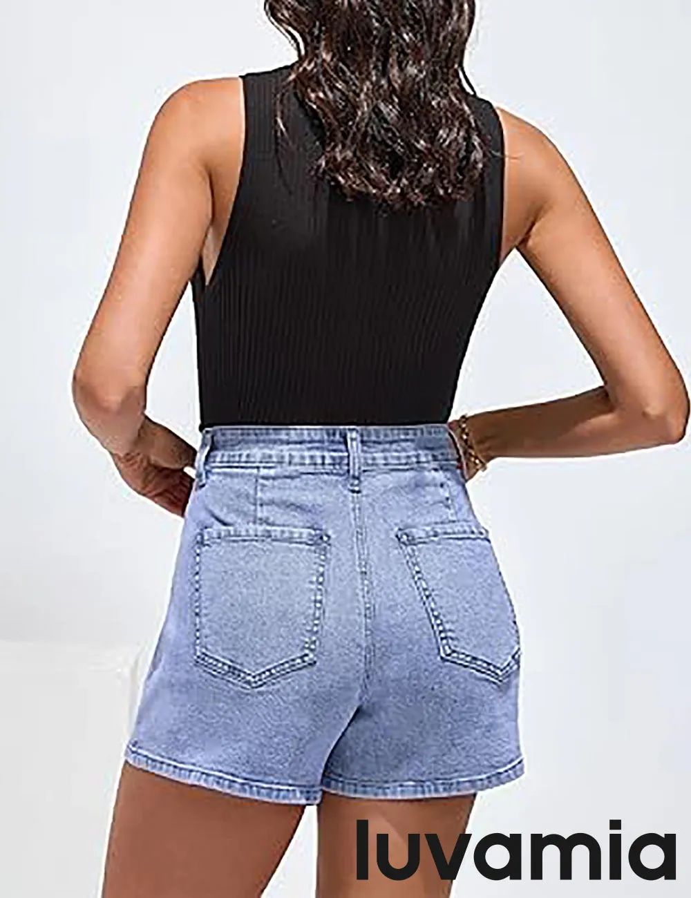 LUVAMIA Denim Skorts for Woman Cargo Faux Wrap Jean Skort Skirts Stretchy High Waisted Skirt Shorts