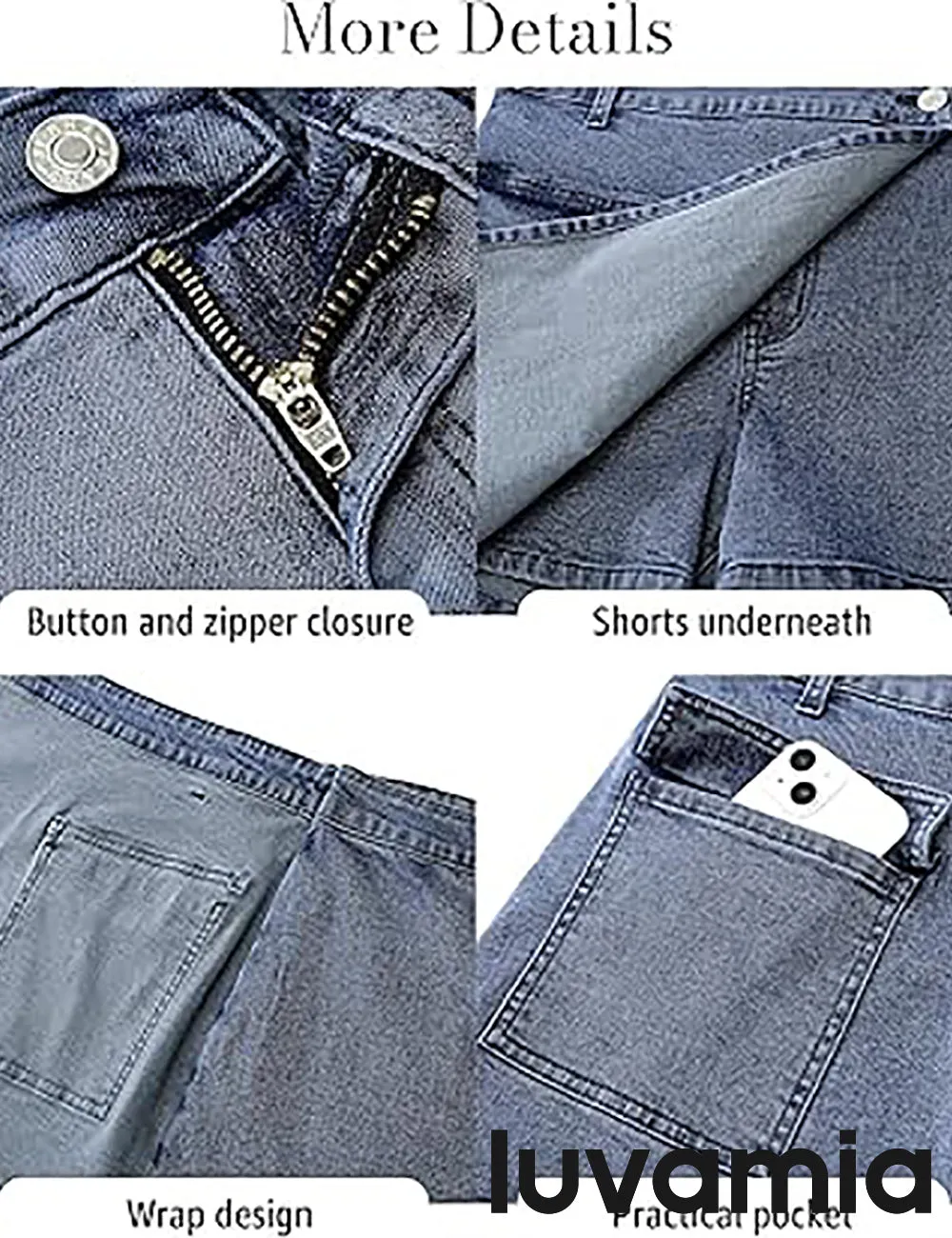LUVAMIA Denim Skorts for Woman Cargo Faux Wrap Jean Skort Skirts Stretchy High Waisted Skirt Shorts