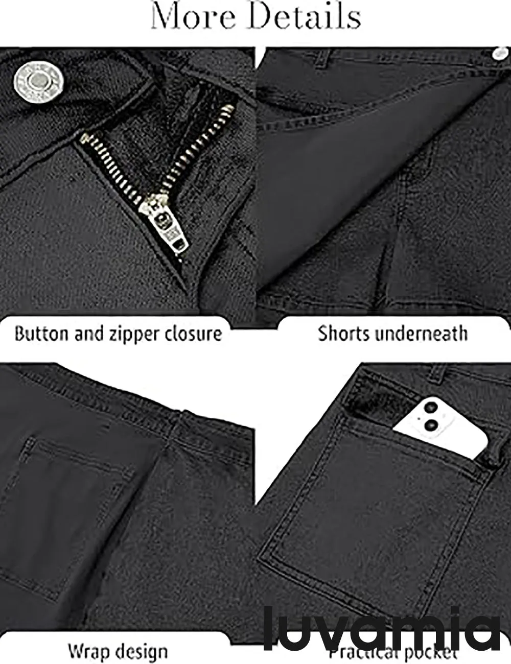 LUVAMIA Denim Skorts for Woman Cargo Faux Wrap Jean Skort Skirts Stretchy High Waisted Skirt Shorts