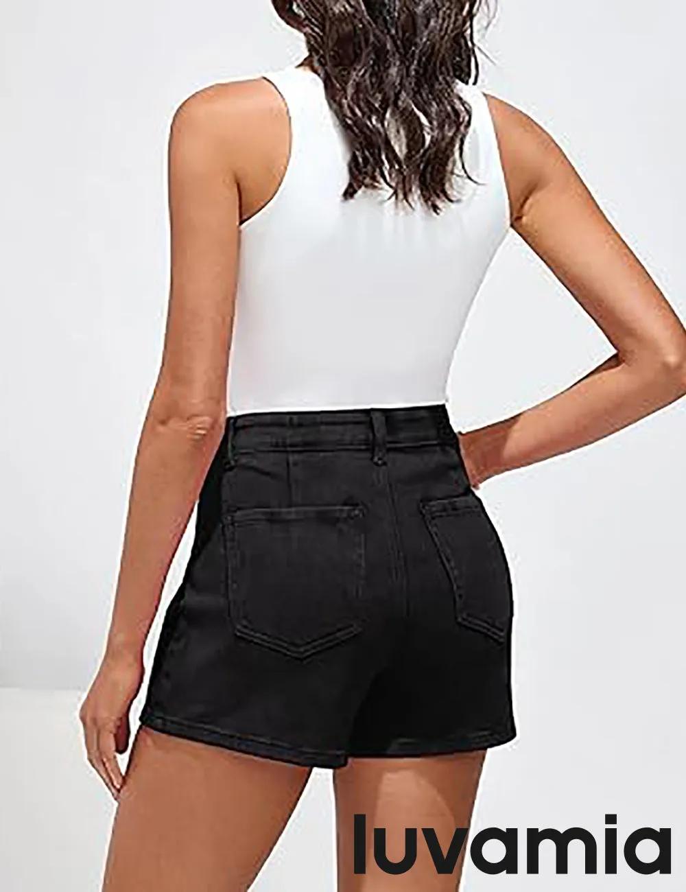 LUVAMIA Denim Skorts for Woman Cargo Faux Wrap Jean Skort Skirts Stretchy High Waisted Skirt Shorts