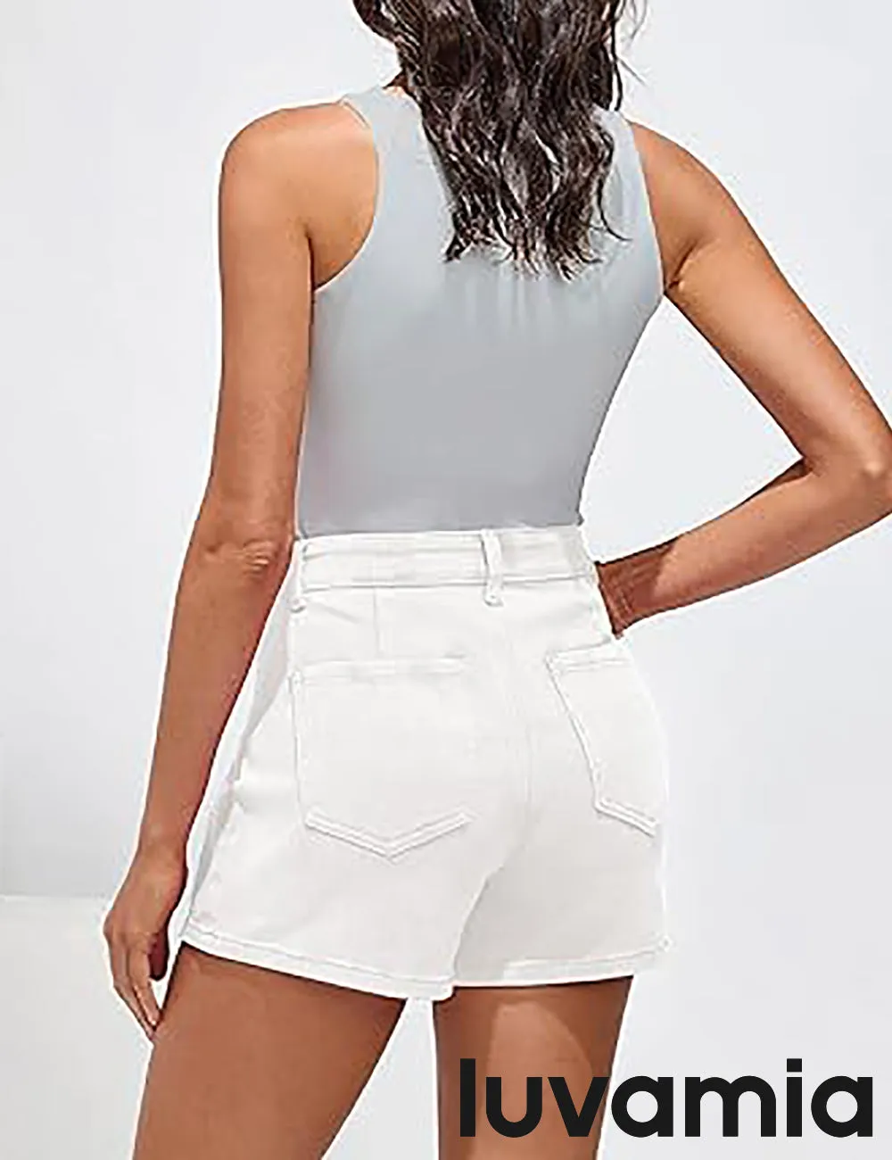 LUVAMIA Denim Skorts for Woman Cargo Faux Wrap Jean Skort Skirts Stretchy High Waisted Skirt Shorts