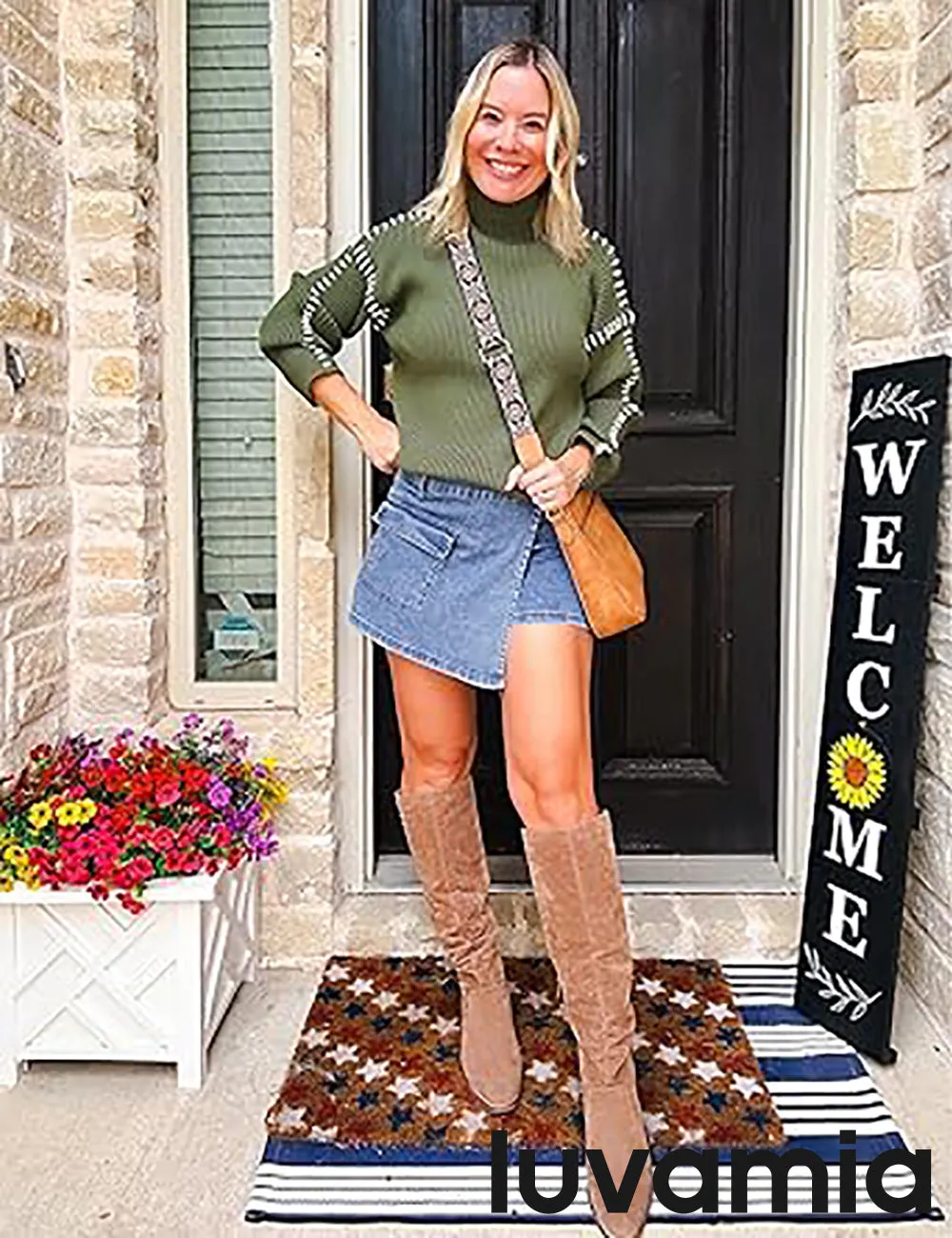LUVAMIA Denim Skorts for Woman Cargo Faux Wrap Jean Skort Skirts Stretchy High Waisted Skirt Shorts