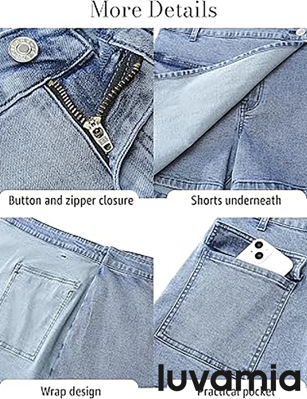 LUVAMIA Denim Skorts for Woman Cargo Faux Wrap Jean Skort Skirts Stretchy High Waisted Skirt Shorts