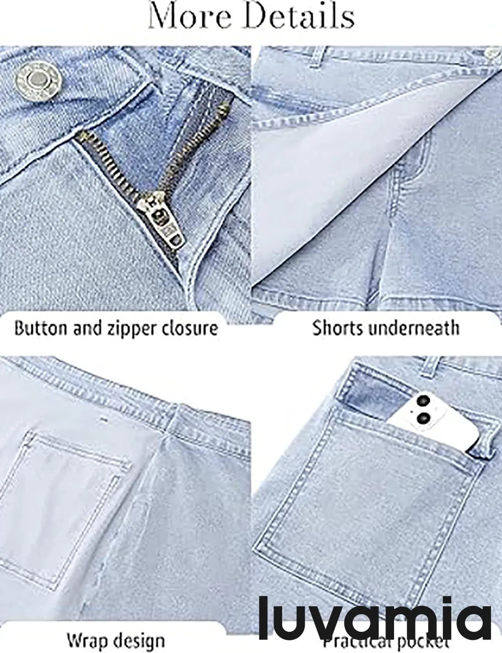 LUVAMIA Denim Skorts for Woman Cargo Faux Wrap Jean Skort Skirts Stretchy High Waisted Skirt Shorts