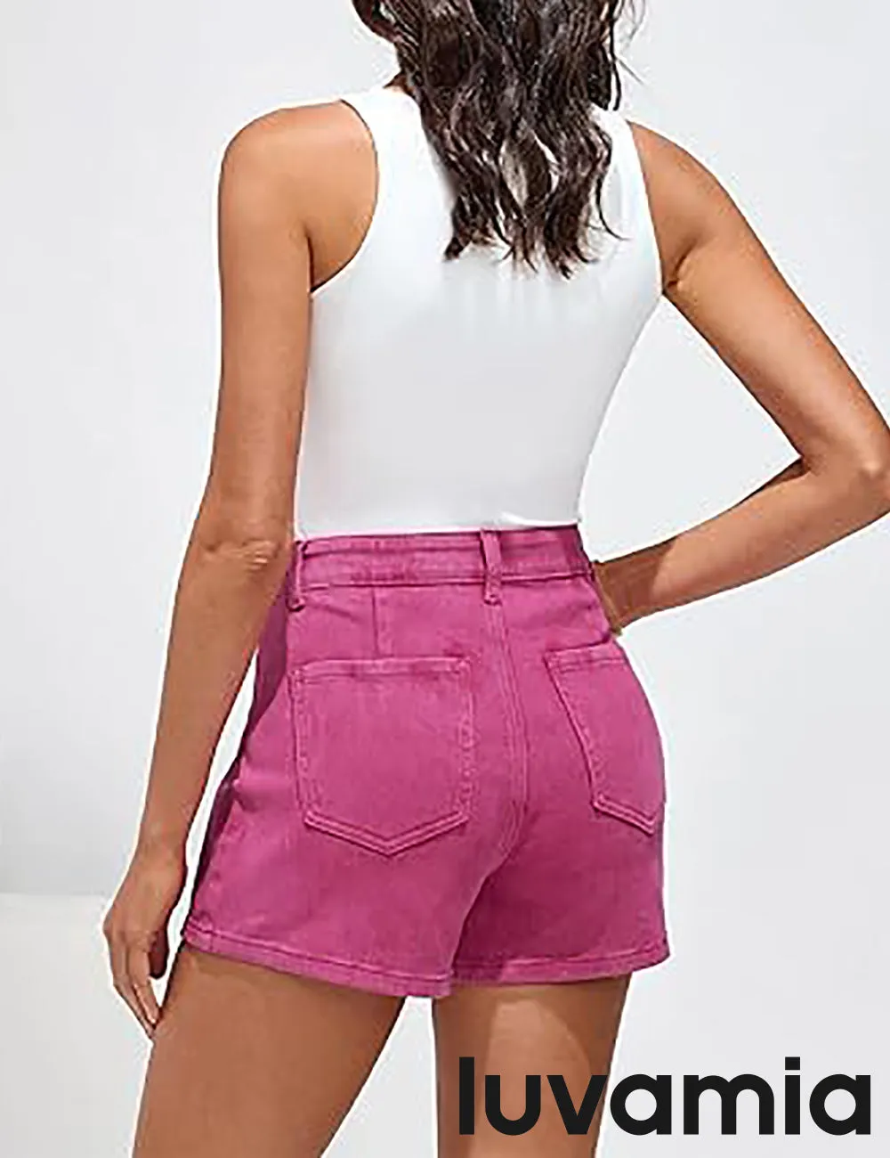 LUVAMIA Denim Skorts for Woman Cargo Faux Wrap Jean Skort Skirts Stretchy High Waisted Skirt Shorts