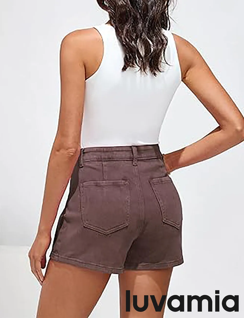 LUVAMIA Denim Skorts for Woman Cargo Faux Wrap Jean Skort Skirts Stretchy High Waisted Skirt Shorts