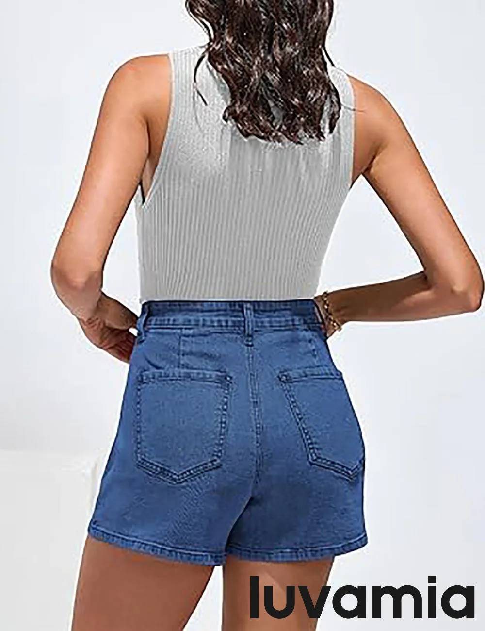 LUVAMIA Denim Skorts for Woman Cargo Faux Wrap Jean Skort Skirts Stretchy High Waisted Skirt Shorts