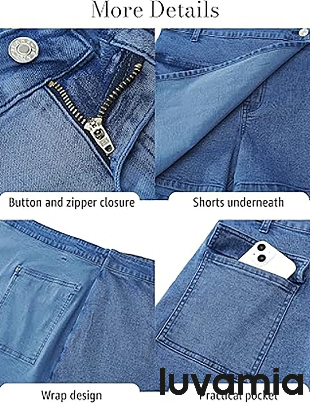 LUVAMIA Denim Skorts for Woman Cargo Faux Wrap Jean Skort Skirts Stretchy High Waisted Skirt Shorts
