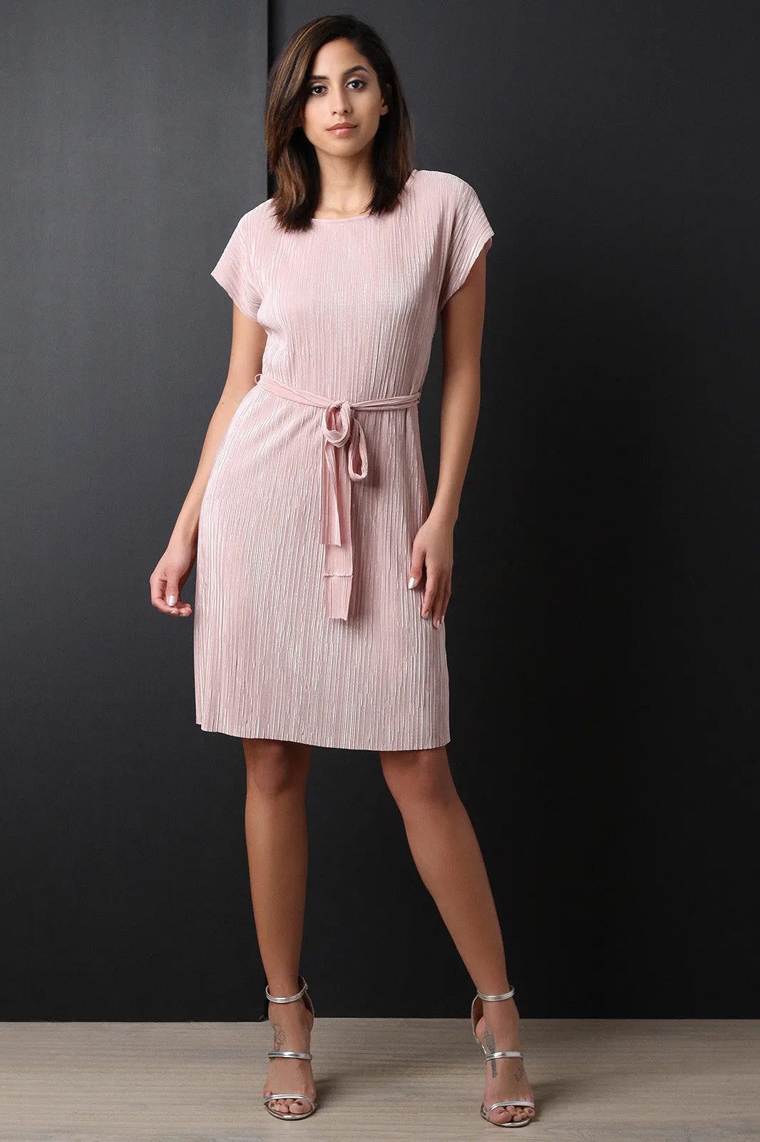 Micro Pleated Waist Tied Dress