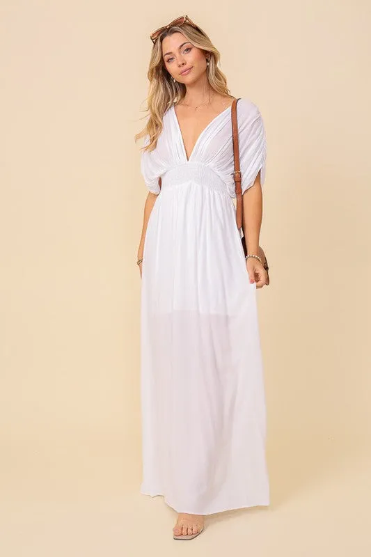 Off White Summer Spring Vacation Maxi Sundress Lined