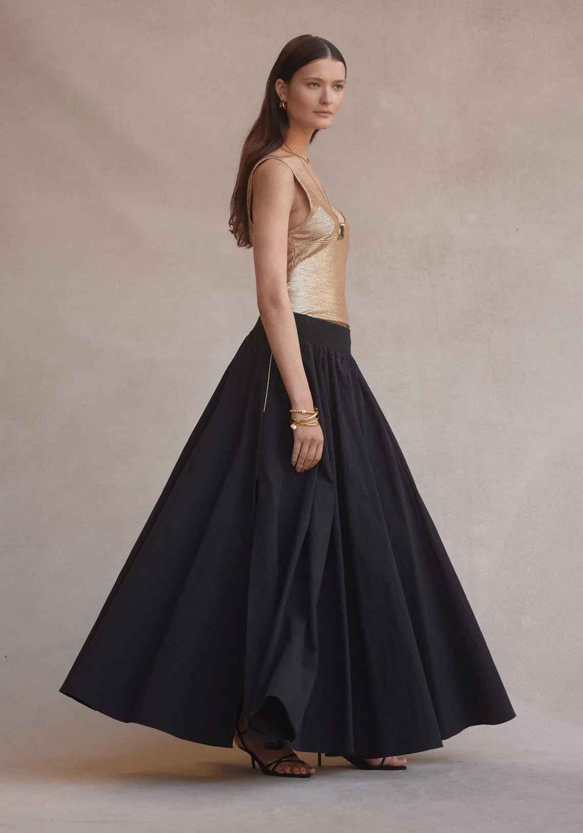OLEANDER MAXI SKIRT BLACK TAFFETA