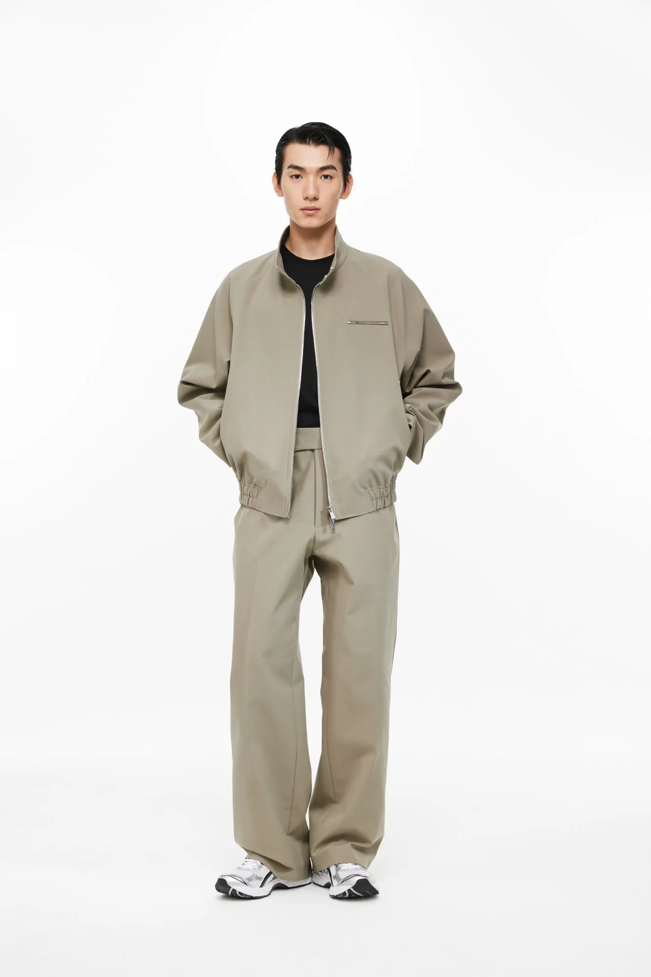 Olive Green Metal Chain Standing Collar Jacket