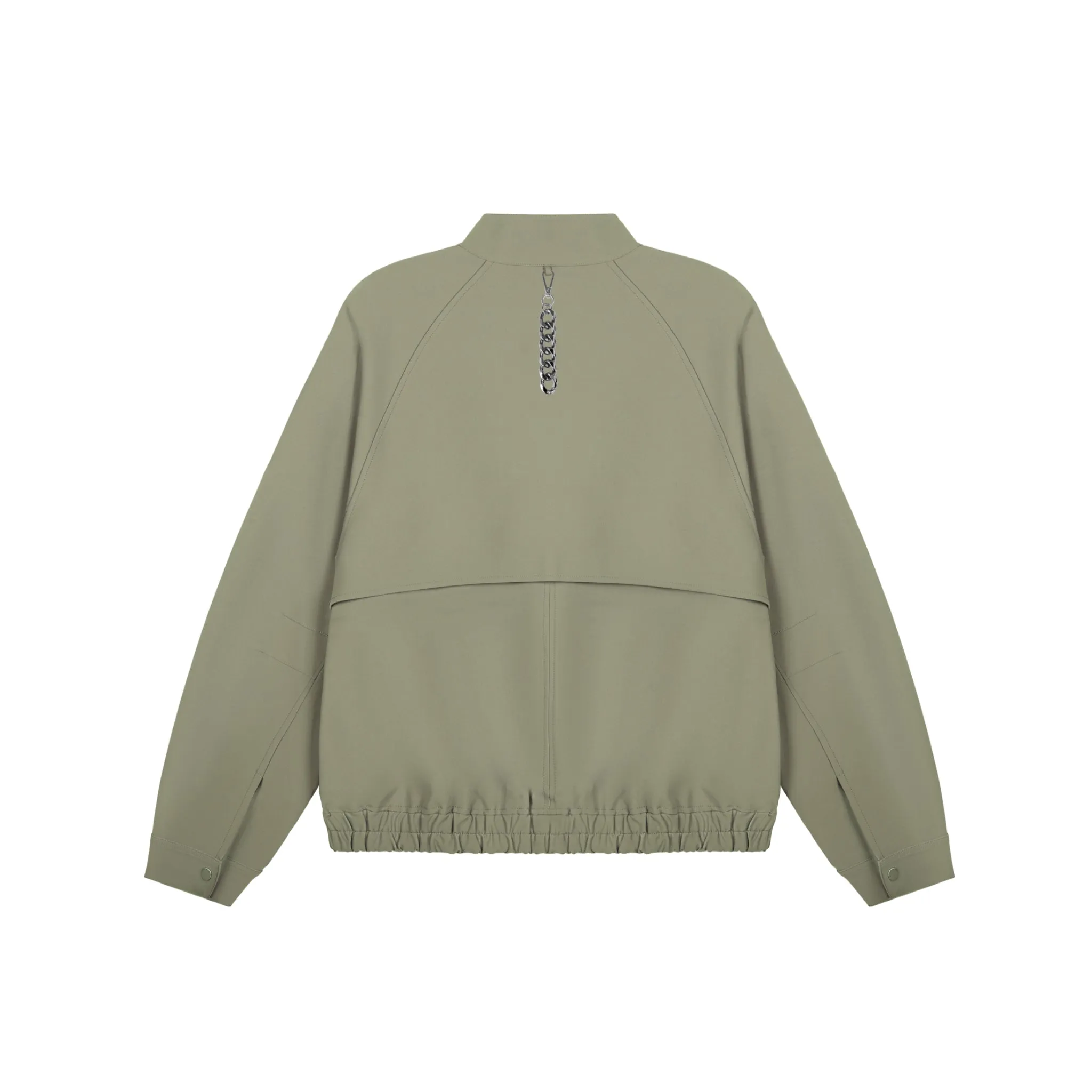 Olive Green Metal Chain Standing Collar Jacket