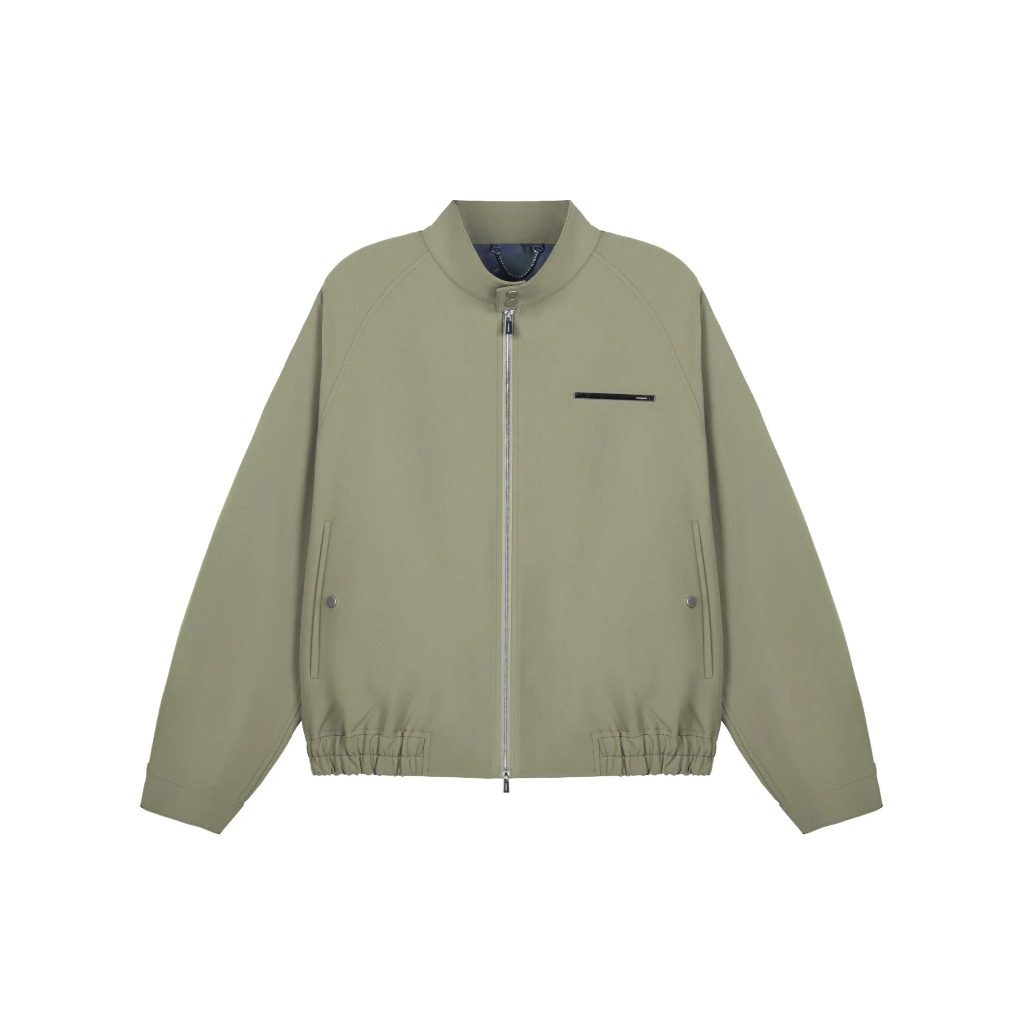 Olive Green Metal Chain Standing Collar Jacket