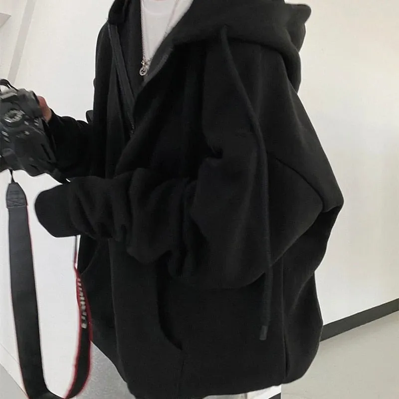 Oversized Solid Color Zip Up Sweatshirt