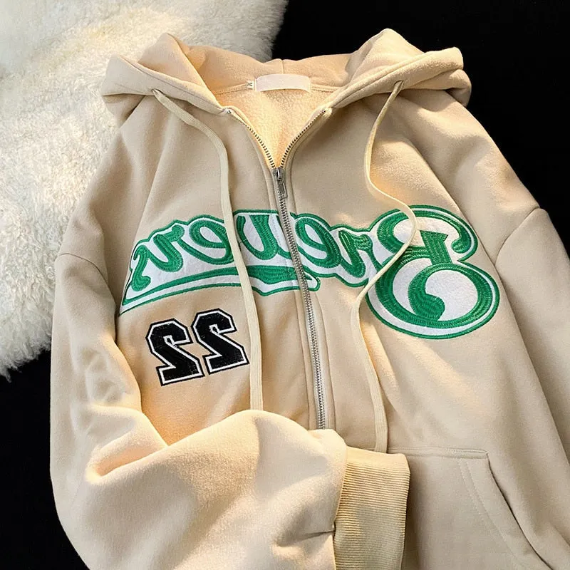 Oversized Solid Color Zip Up Sweatshirt