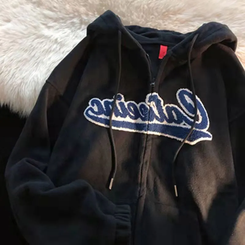 Oversized Solid Color Zip Up Sweatshirt