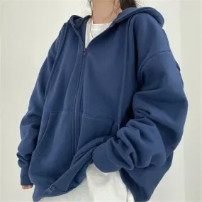 Oversized Solid Color Zip Up Sweatshirt