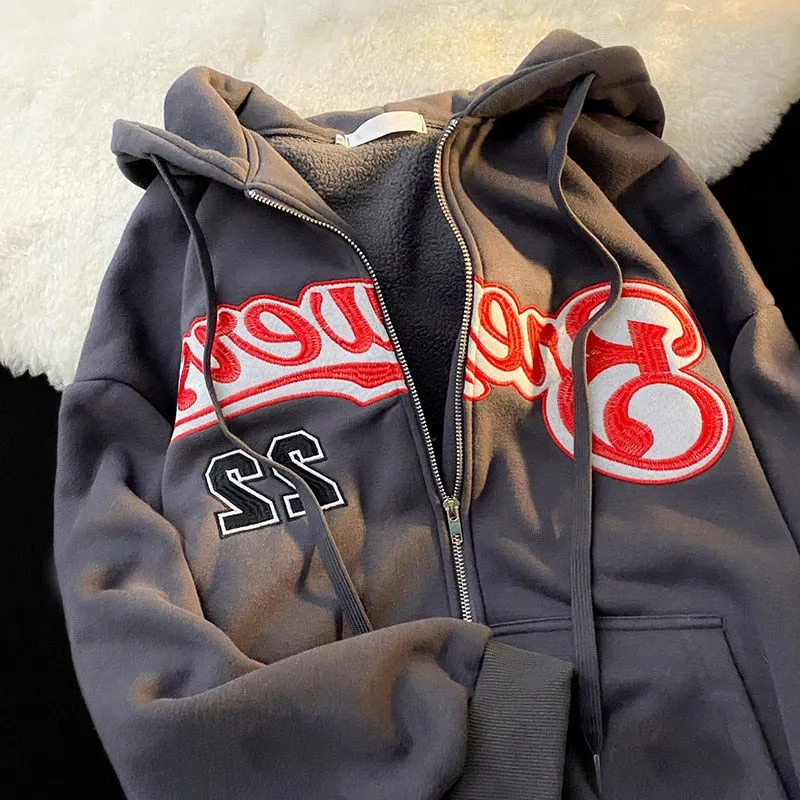 Oversized Solid Color Zip Up Sweatshirt