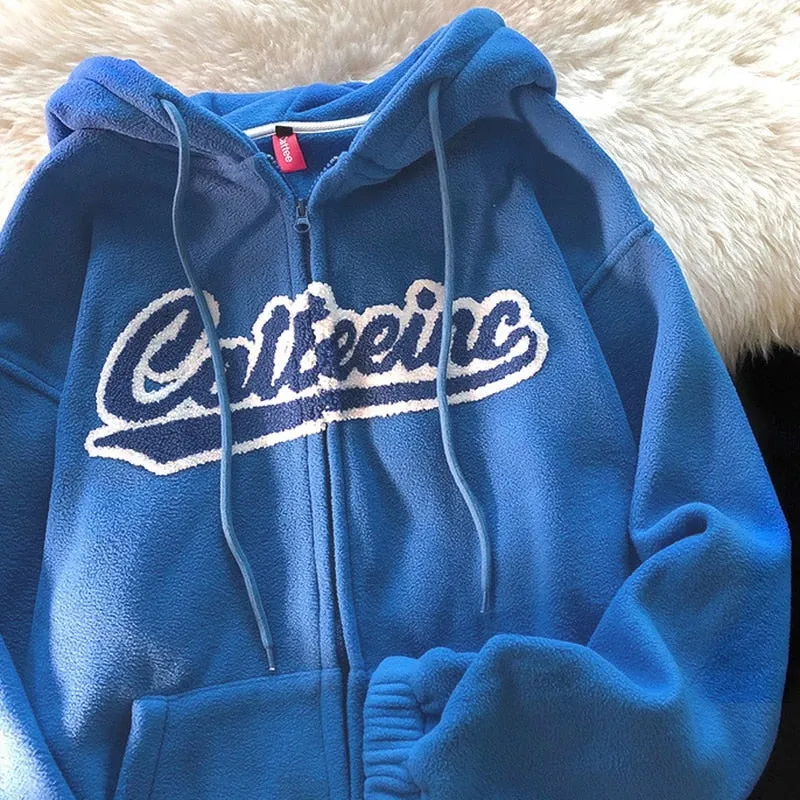 Oversized Solid Color Zip Up Sweatshirt