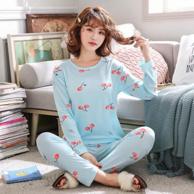 Pajamas Set Women Plush Warm Sexy Autumn Winter Thick Pyjamas Flannel Home Spring  Cartoon Student Sleepwear 2Piece/Set Big Size