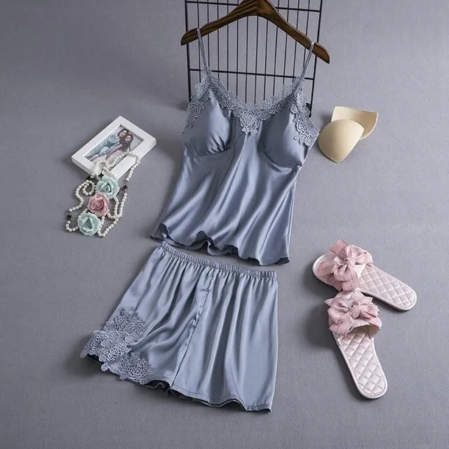 Pajamas Sets Silk Women Nightgowns Sexy Ladies Satin Nightwear Women Robe Nighties Sleepwear shorts combinaison pyjama femme