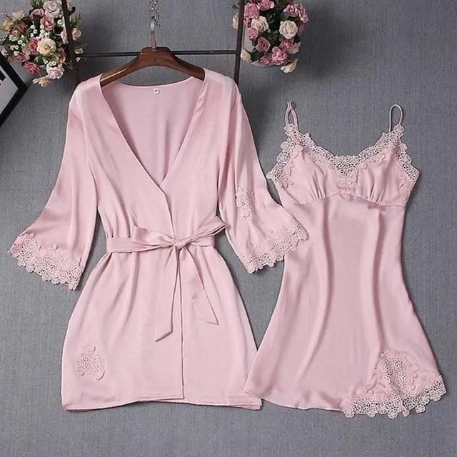 Pajamas Sets Silk Women Nightgowns Sexy Ladies Satin Nightwear Women Robe Nighties Sleepwear shorts combinaison pyjama femme