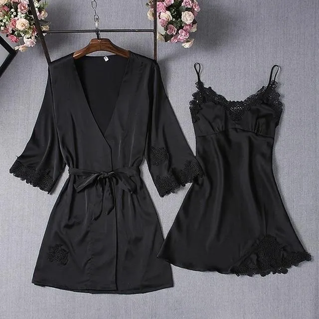 Pajamas Sets Silk Women Nightgowns Sexy Ladies Satin Nightwear Women Robe Nighties Sleepwear shorts combinaison pyjama femme