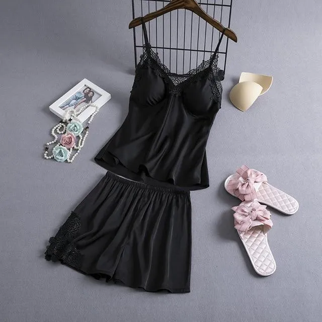 Pajamas Sets Silk Women Nightgowns Sexy Ladies Satin Nightwear Women Robe Nighties Sleepwear shorts combinaison pyjama femme