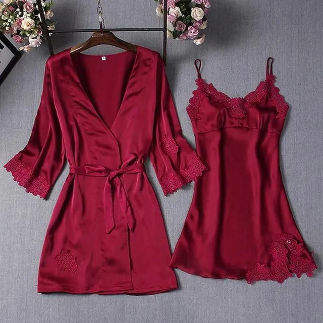 Pajamas Sets Silk Women Nightgowns Sexy Ladies Satin Nightwear Women Robe Nighties Sleepwear shorts combinaison pyjama femme