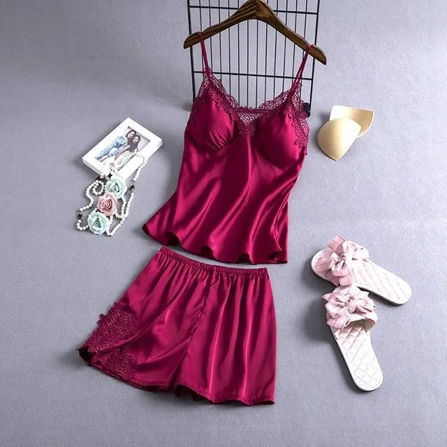 Pajamas Sets Silk Women Nightgowns Sexy Ladies Satin Nightwear Women Robe Nighties Sleepwear shorts combinaison pyjama femme
