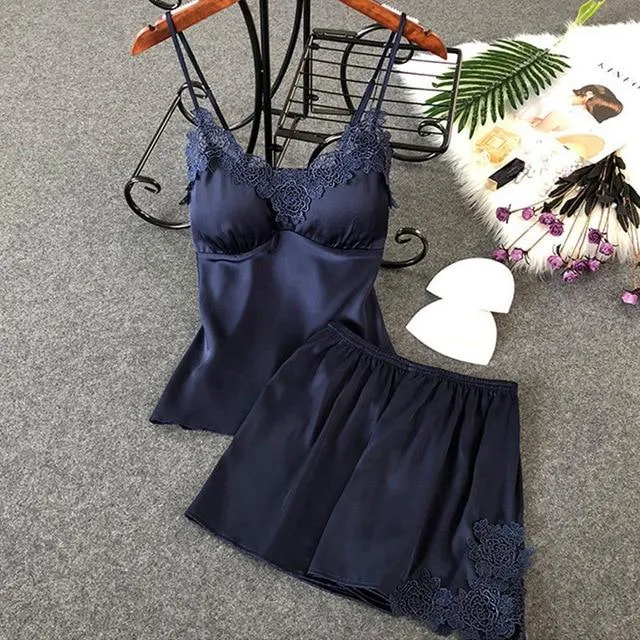Pajamas Sets Silk Women Nightgowns Sexy Ladies Satin Nightwear Women Robe Nighties Sleepwear shorts combinaison pyjama femme