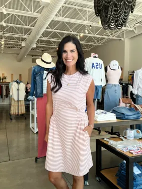 Striped Mini Dress in Red   White