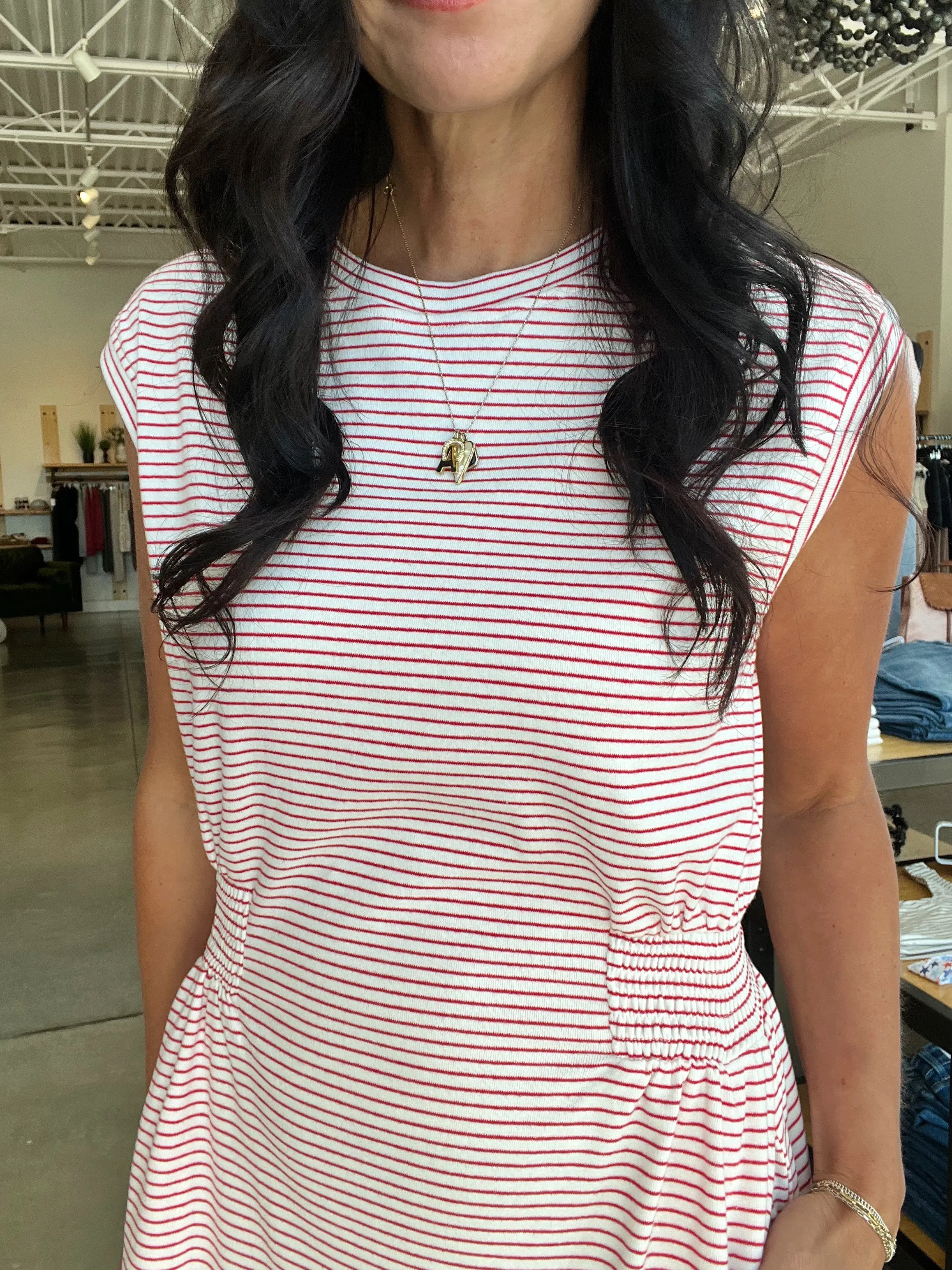 Striped Mini Dress in Red   White