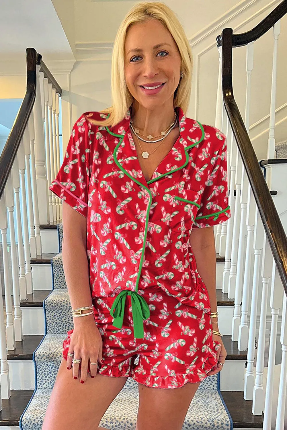 Sweet Christmas Candy Cane Pajama Short Set