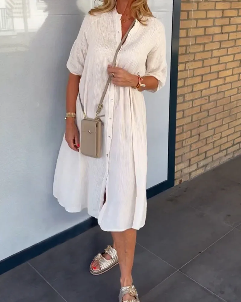 TastyHottie - Solid Color Button Shift dress