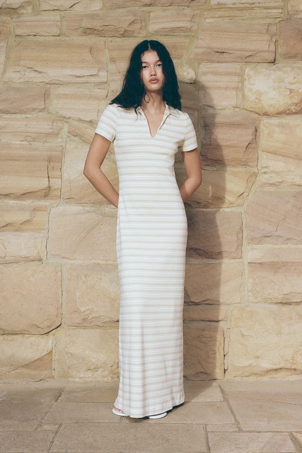 Tiesse Maxi Dress - Cream Stripe