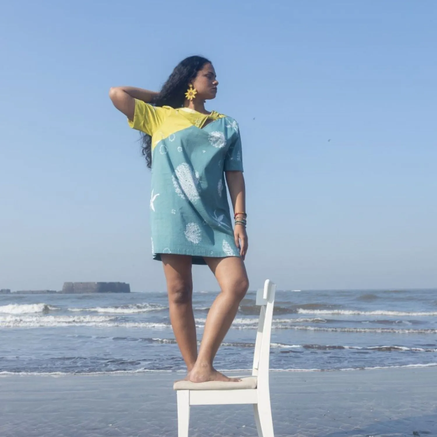 Tropical Shift Dress for Women | Shibori-Crafted | Cotton | All Day Wear