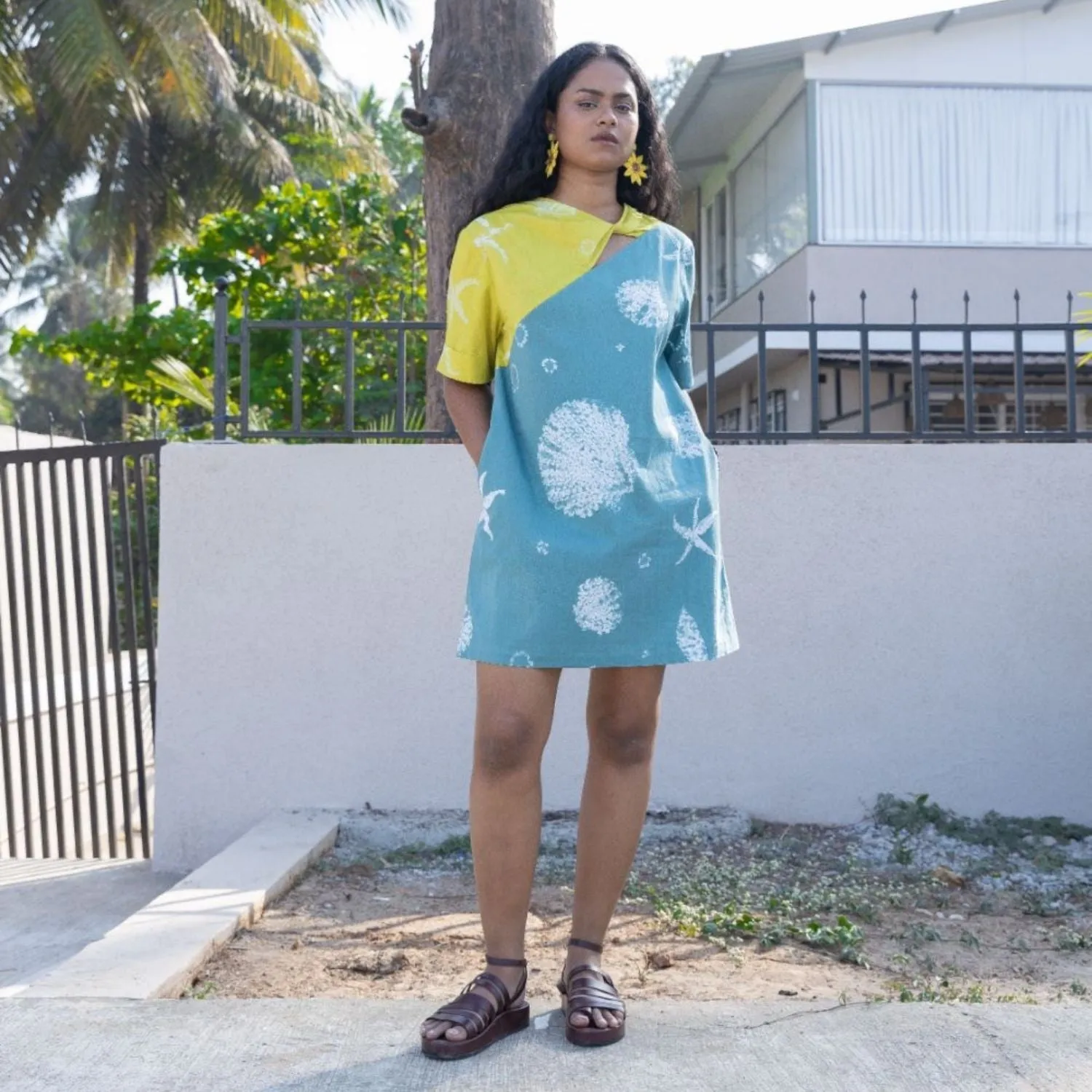 Tropical Shift Dress for Women | Shibori-Crafted | Cotton | All Day Wear