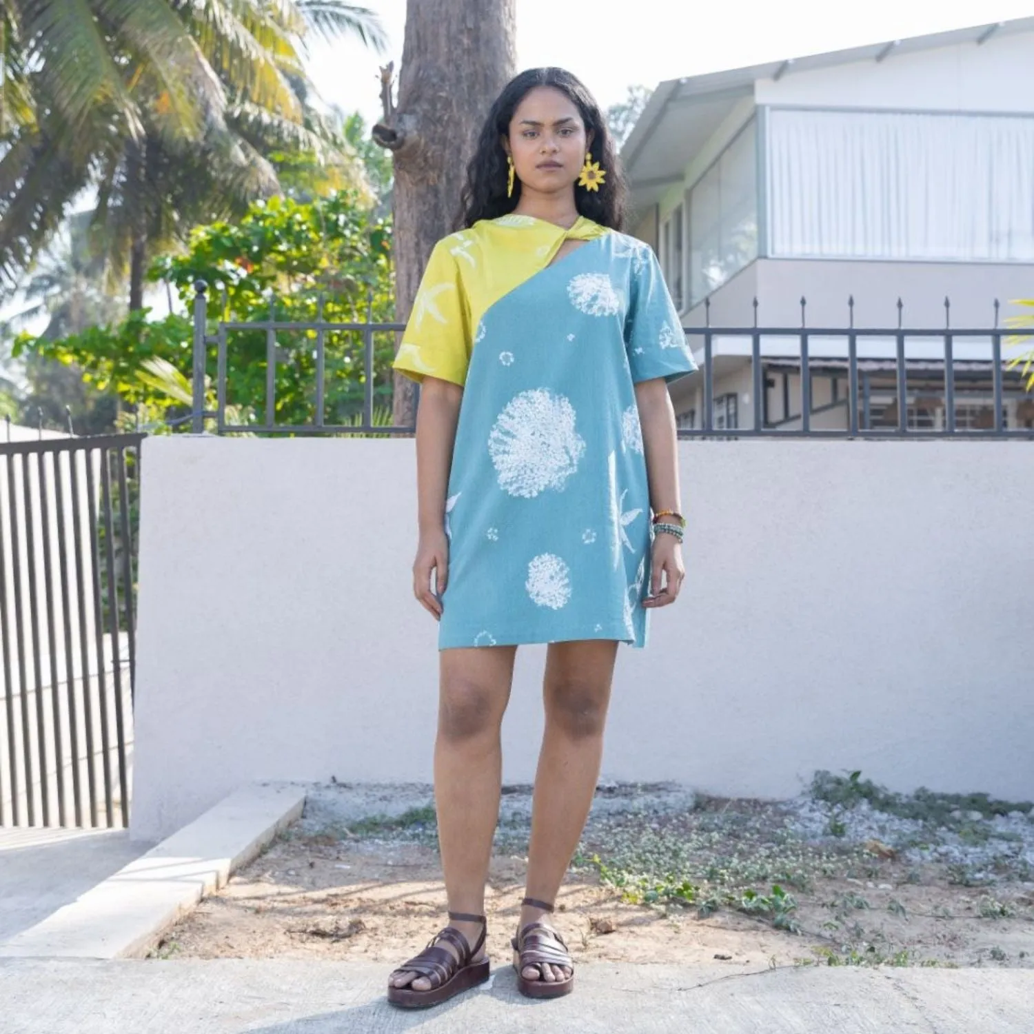 Tropical Shift Dress for Women | Shibori-Crafted | Cotton | All Day Wear