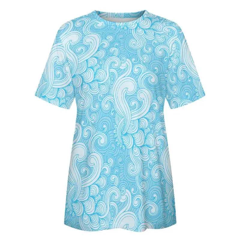 Turn Sidewalks into Catwalks with This Women’s Blue Swirl Print Tee