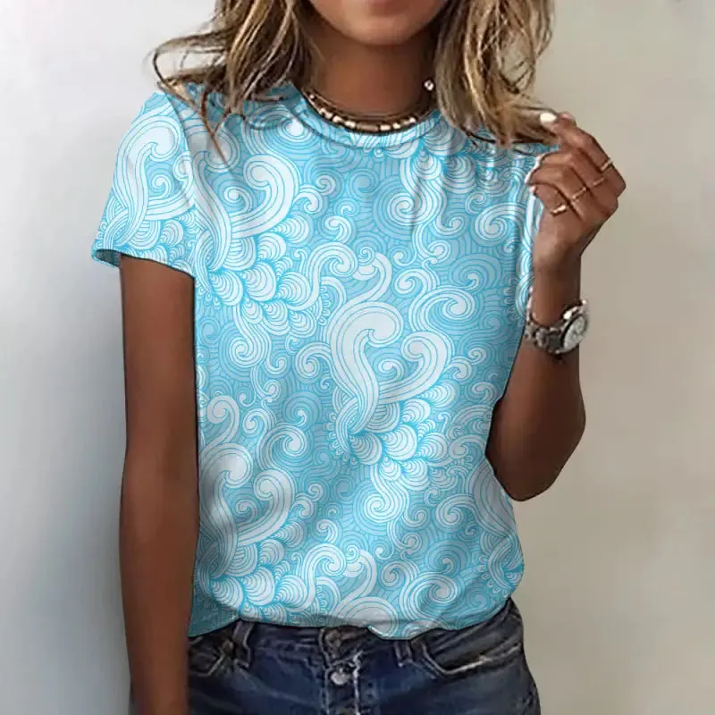 Turn Sidewalks into Catwalks with This Women’s Blue Swirl Print Tee